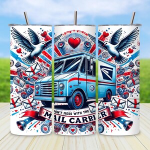 Envoltura de vaso de cartero PNG, diseño divertido de vaso delgado de 20 oz de cartero, envoltura de sublimación de trabajador postal, archivo PNG de descarga digital