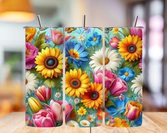 Boho Spring Floral Tumbler Wrap: 20oz PNG Design (Pobranie cyfrowe)