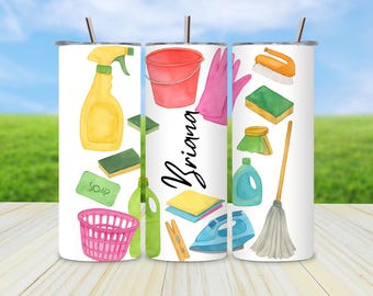 Personalized Cleaning Tumbler Wrap: Watercolor PNG Design (Digital Download)