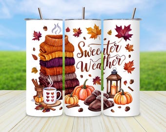 Sweater Weather Tumbler Wrap PNG: Fall Coffee Lover Sublimation Design (Digital Download)