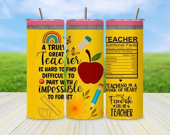 Teacher Nutrition Facts Tumbler Wrap PNG: 20oz Sublimation Design (Digital Download)