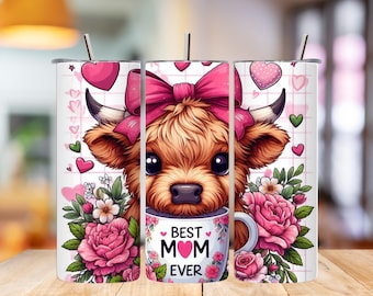 Opakowanie na kubek „Highland Cow Mom”: projekt sublimacji na Dzień Matki (pobranie cyfrowe)