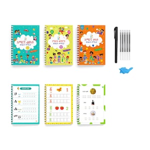 Livre d'exercices réutilisable pour l'amharique pour les enfants de 3 à 8 ans | Cahier 3 en 1 avec alphabet amharique, chiffres et mots | Stylo magique + 6 recharges