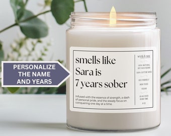Personalized Sobriety Gift, Custom Sober Candle, 1 Year, 5 Year, 10 Years Sober, Soberversary Gift, Gift to Celebrate Sobriety, Alcohol Free