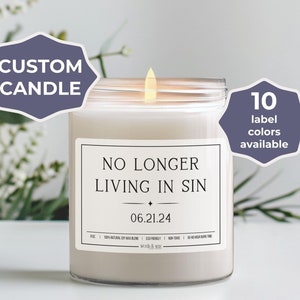 Bougie No Longer Living in Sin personnalisée, cadeau de mariage personnalisé pour mari, cadeau de shower de bébé amusant, cadeau de fête de fiançailles pour couple