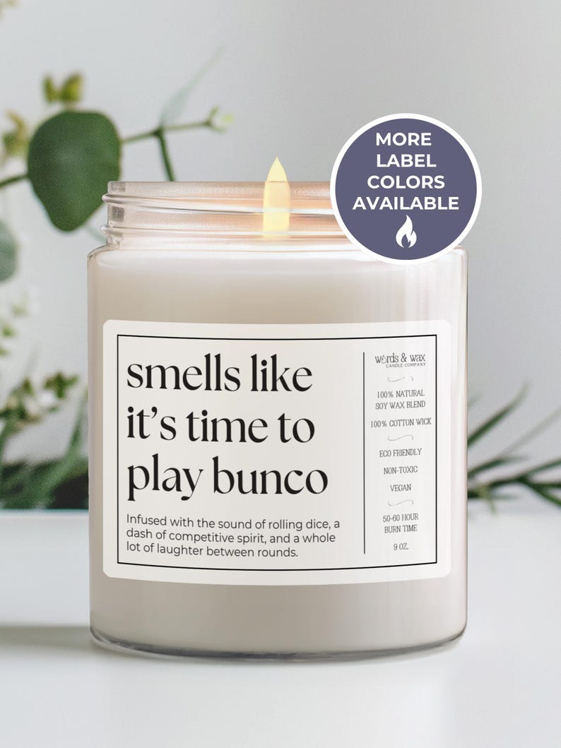 Bunco Gift, Funny Candle for Bunco Player, Smells Like It's Time To Play Bunco, Game Night Gift, Bunco Host Gift for Her, Bunco Group Gift image 1