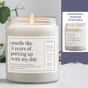 Funny 3rd Anniversary Gift for Wife, 3 Year Anniversary Candle for Boyfriend, Third Wedding Anniversary, Husband Girlfriend, Leather Present