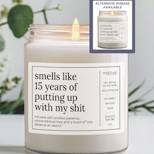 Funny 15th Anniversary Gift for Wife, 15 Year Anniversary Candle Boyfriend, Fifteen Wedding Anniversary, Husband Girlfriend, Crystal Present