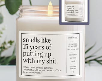 Funny 15th Anniversary Gift for Wife, 15 Year Anniversary Candle Boyfriend, Fifteen Wedding Anniversary, Husband Girlfriend, Crystal Present