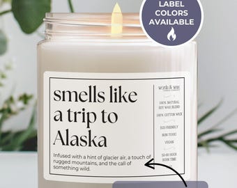Regalo de viaje a Alaska, vela personalizable con aroma a viaje a Alaska, anuncio sorpresa de vacaciones en Alaska, revelación de Alaska, viajes en crucero