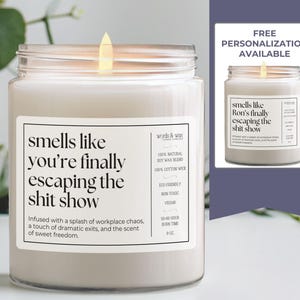 Funny Coworker Leaving Gift, Personalized Coworker Farewell Candle, Boss Going Away Gift from Employees, Escaping the Shit Show, Work Bestie