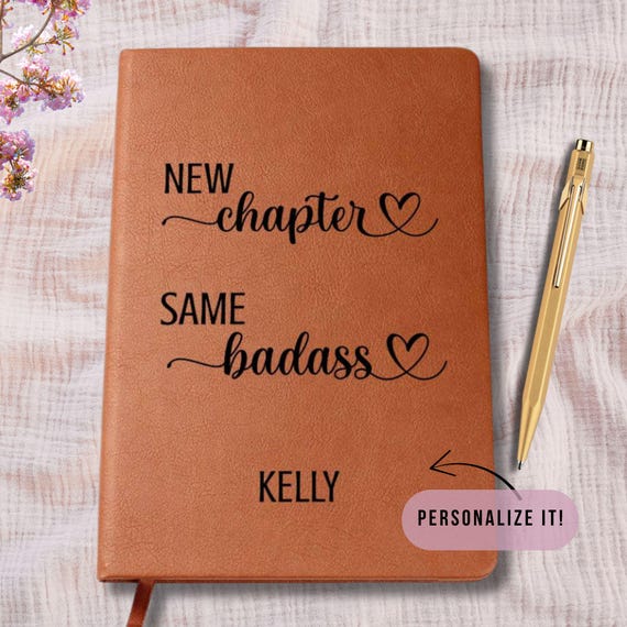 Personalized New Chapter Leather Journal, Gift for Coworker Leaving, New Job Notebook for Work Friend, Encouragement Gift, Retirement Gift