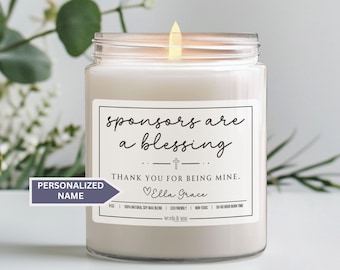 Custom Confirmation Sponsor Gift, Personalized Sponsors are a Blessing Candle, Gift to Sponsor from Confirmant, Thank You From Candidate