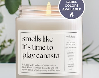 Canasta Gift, Funny Candle for Canasta Player, Smells Like It's Time To Play Canasta, Game Night Gift, Canasta Host Gift for Her, Card Night