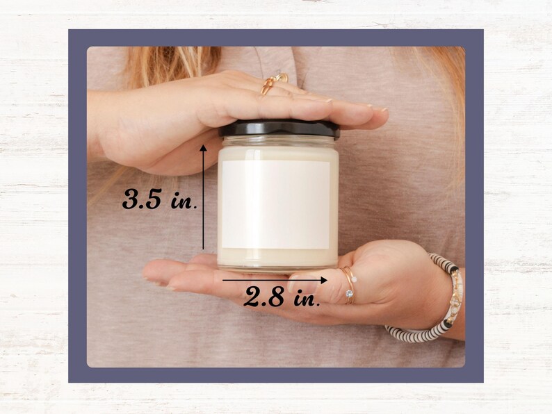 May include: A clear glass candle jar with a white label and a black lid. The jar is 3.5 inches tall and 2.8 inches wide.