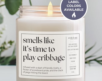 Cribbage Gift, Funny Candle for Cribbage Player, Smells Like It's Time To Play Cribbage, Game Night Gift, Cribbage Host Gift Her, Peg Night
