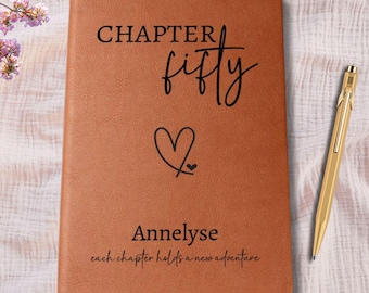 Custom 50th Birthday Gift for Her, Chapter 50 Leather Journal, Personalized Gift for Fiftieth Birthday Party, Turning 50 Gift for Sister Mom