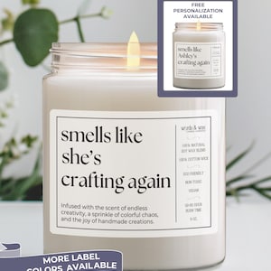 Custom Crafter Gift, Personalized Gift for Crafter, Funny Candle for Craft Lover, Crafting Gift, Fiber Artist Gift, Smells Like Candle, DIY image 1