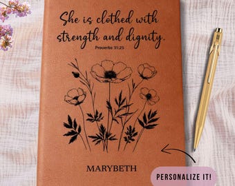 Personalized Bible Verse Notebook, Custom Leather Prayer Journal, Women of Faith Gift, Christian Scripture Journal, Faith-based Diary