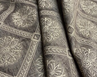 Fabric By The Yard Taupe Brown Diamond Lattice Floral Medallion Jacquard Weave