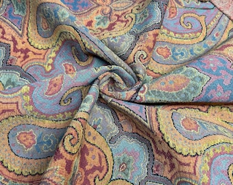 Fabric By The Yard Blue Ornate Bohemian Persian Paisley Damask Upholstery