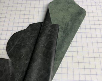 Leather Scrap Remnants Distressed Dark Green/Gray