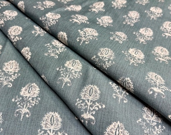 1-1/2 Yard Teal Vintage Marigold Motif Jacquard Upholstery Tapestry 56”