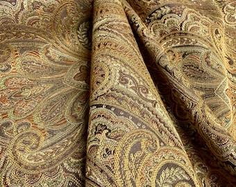 Fabric By The Yard Brown and Gold Brocade Royal Victorian Paisley Tapestry Upholstery