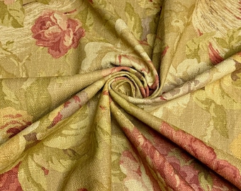 Fabric By The Yard Vintage P Kaufmann Floral Upholstry Cotton Linen Blend