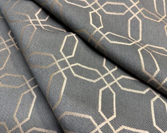 Fabric By The Yard Blue And Taupe Geometric Trellis Modern Upholstery