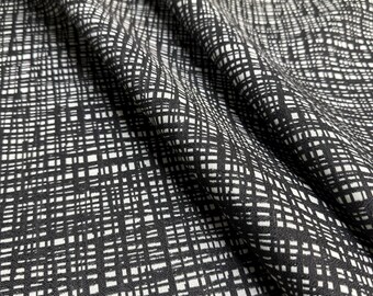 Fabric By The Yard Black And White Abstract Crosshatch Polyester Upholstery