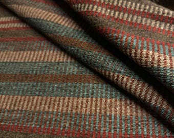 Fabric By The Yard Rustic Woven Brown Teal Red Stripes Western Cabin Upholstry