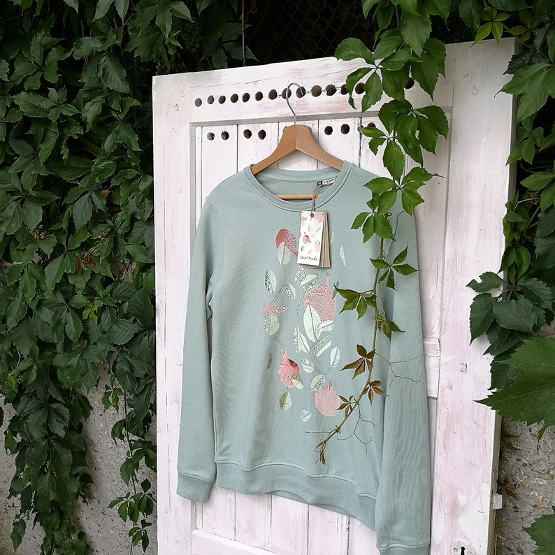 Sage green unisex organic cotton sweatshirt Pomegranate Eco Loungewear Oversized jumper