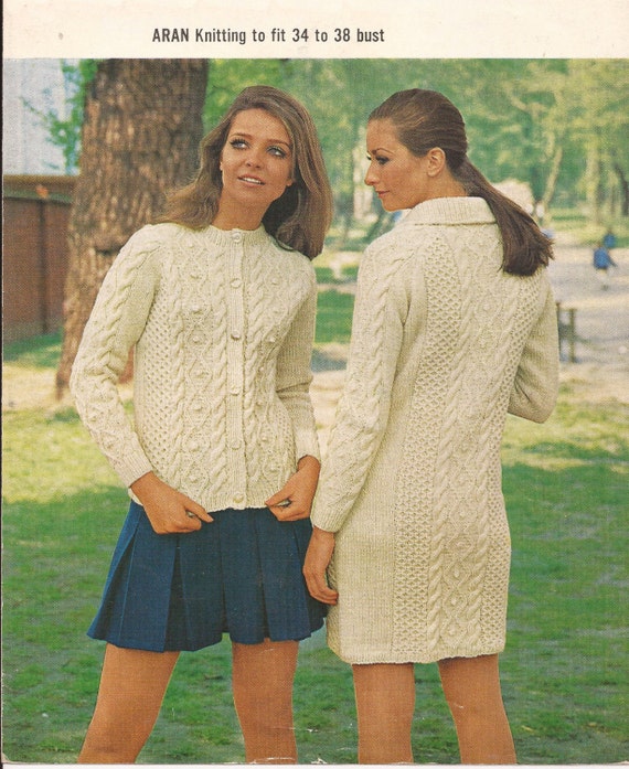 Pdf Knitting Pattern Ladies Aran Cardigan And Long Jacket Etsy