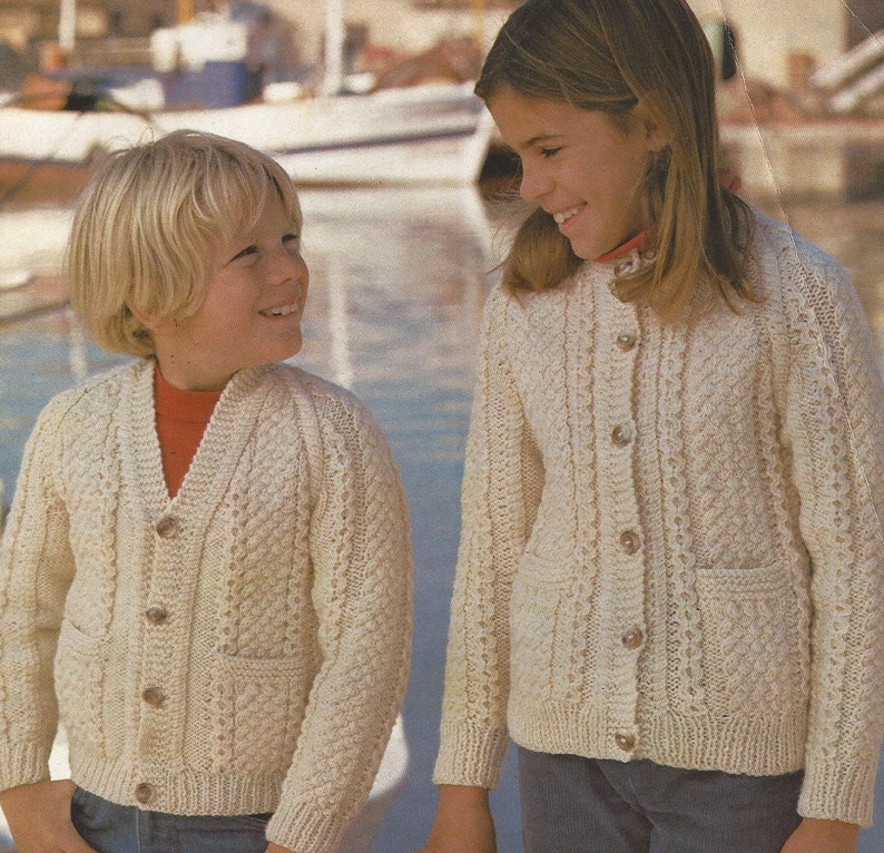 PDF Knitting Pattern Childrens Aran Cardigans with Pockets Etsy