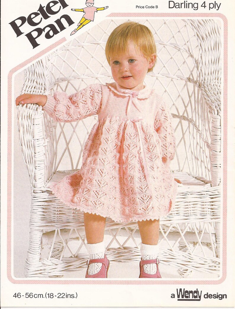 Vintage Knitted Baby Lacy Long Sleeved Dress Knitting Pattern Etsy UK