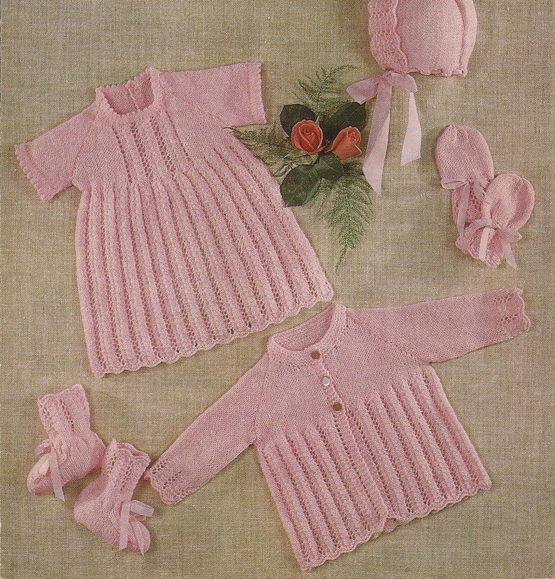 PDF Knitting Pattern Baby Dress Coat Mitts Bootees and Etsy