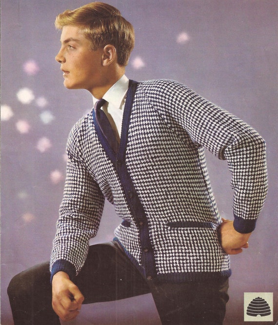 PDF Knitting Patternvintage Mens Patterned Cardigan Size | Etsy