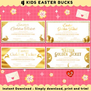 Ostern Golden Bunny Bucks, lustiger Osterkorb Füller & Eiersuche Preis, Ostergutscheine, Osterhase Gutscheine, Osterei Gutscheine für Kinder