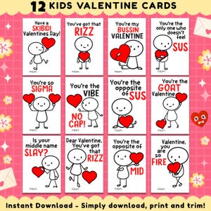 Cartes de Saint-Valentin en argot pour enfants (12) - Saint-Valentin imprimable drôle pour préados et adolescents, Sigma, Skibidi, Sus, Stickman Slang Valentine, Slang