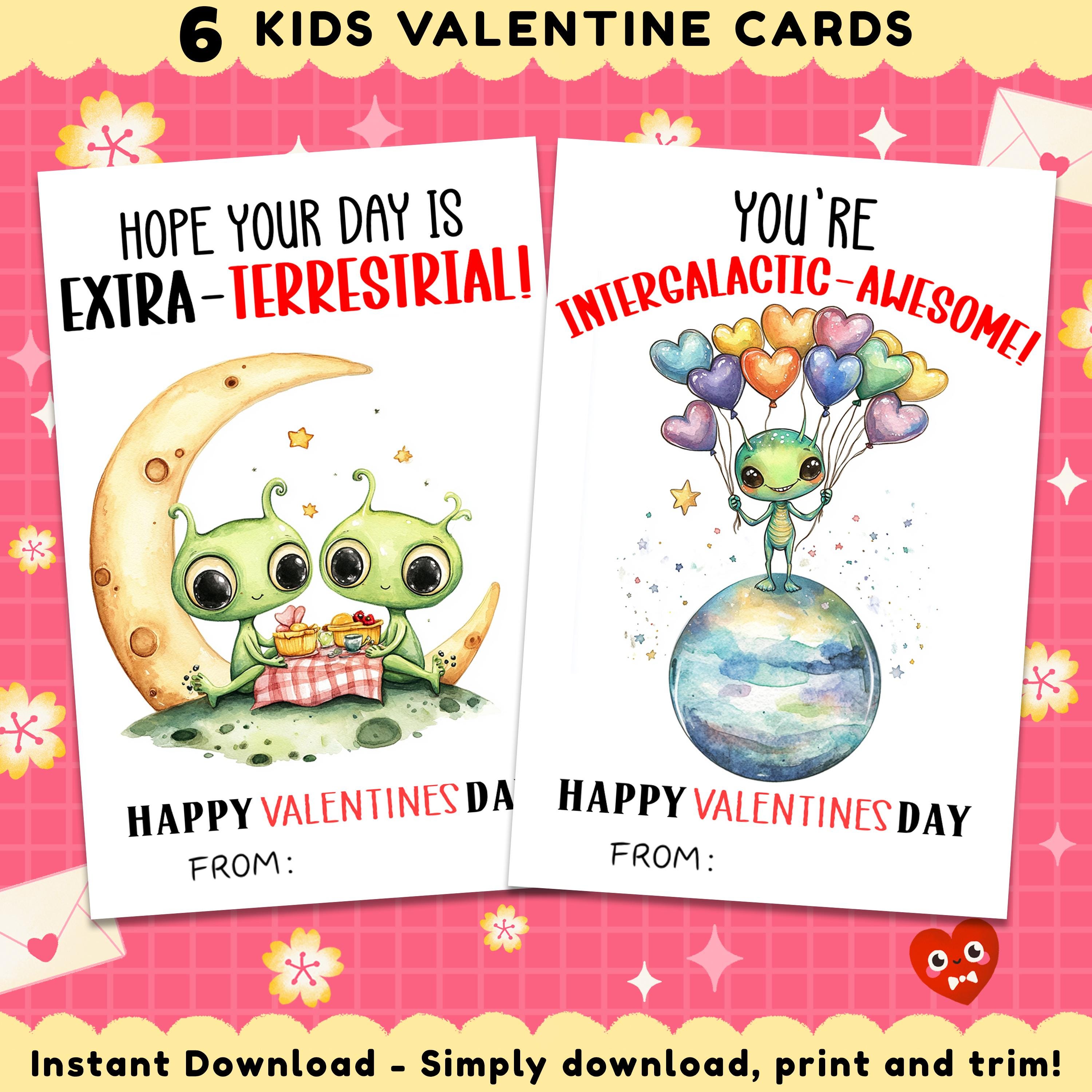 Alien Valentine Cards for Kids, Kids Valentine Cards, Alien Valentine ...