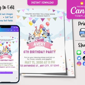 Editable Paw Patrol Birthday Invite, Personalized Canva Template, Custom Digital Download, Printable Kids Party Invitation Card