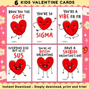 Biglietti di San Valentino per bambini in gergo, biglietti di San Valentino per adolescenti e adolescenti, biglietti di San Valentino in classe, biglietti di San Valentino per la scuola, Skibidi, Rizz, Sus, Sigma, modificabili
