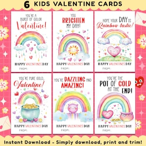 Rainbow Valentine Cards for Kids, Kids Valentine Cards, Rainbow Valentine Tags, Classroom Valentine, Printable School Valentine, Valentines