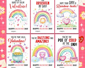 Rainbow Valentine Cards for Kids, Kids Valentine Cards, Rainbow Valentine Tags, Classroom Valentine, Printable School Valentine, Valentines