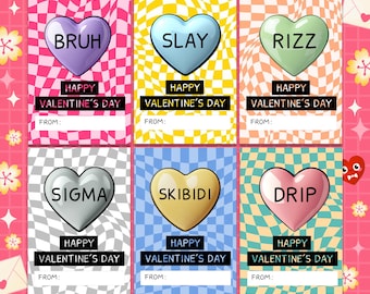 Slang Kids Valentines Day Cards, Teen Tween School Valentine's, Sweetheart Candy Slang, Skibidi, Rizz, Sus, Sigma, Funny Teen Valentines Day
