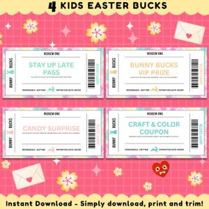 Ostern Printable Bunny Bucks: Spaß Ostern Korbfüller & Eiersuche Preis, Ostergutscheine, Osterhasen Gutscheine, Osterei Gutscheine für Kinder