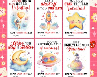 Outerspace Valentine Cards for Kids, Kids Valentine Cards, Space Valentine Tags, School Valentine, Class Valentines, Instant Download