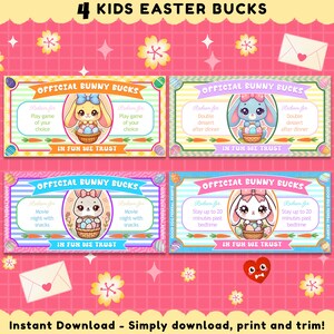 Ostern Printable Bunny Bucks: Spaß Ostern Korbfüller & Eiersuche Preis, Ostergutscheine, Osterhasen Gutscheine, Osterei Gutscheine für Kinder