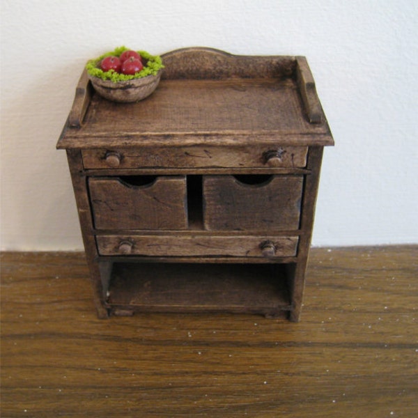 Dollhouse Kitchen veggie bin ,utility cupboard,  dark oak cupboard , dollhouse miniature, twelfth scale,